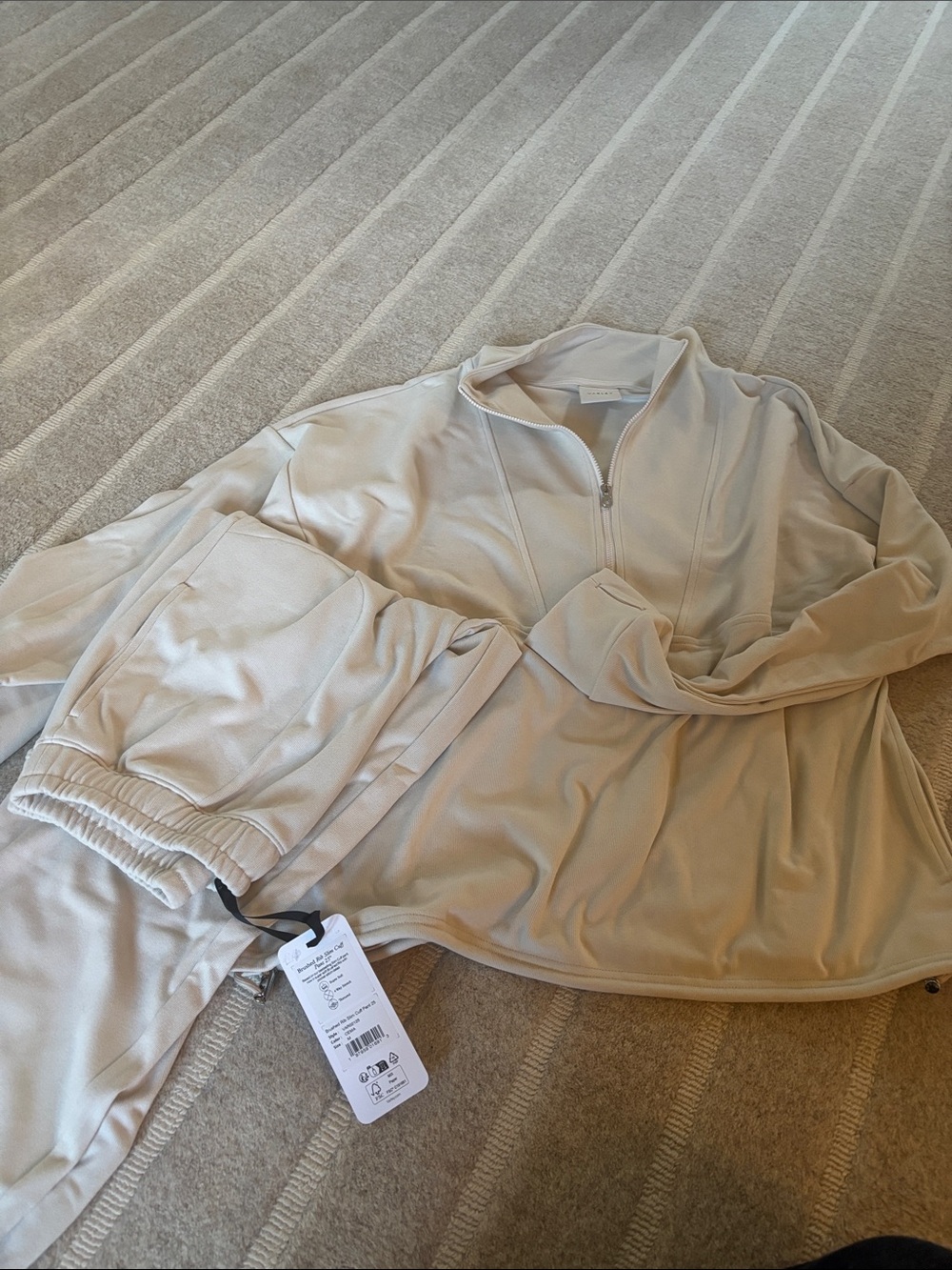 Varley Lounge Half-Zip Set in Light Beige